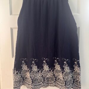 Orange Creek Blue and White Embroidery Midi Skirt